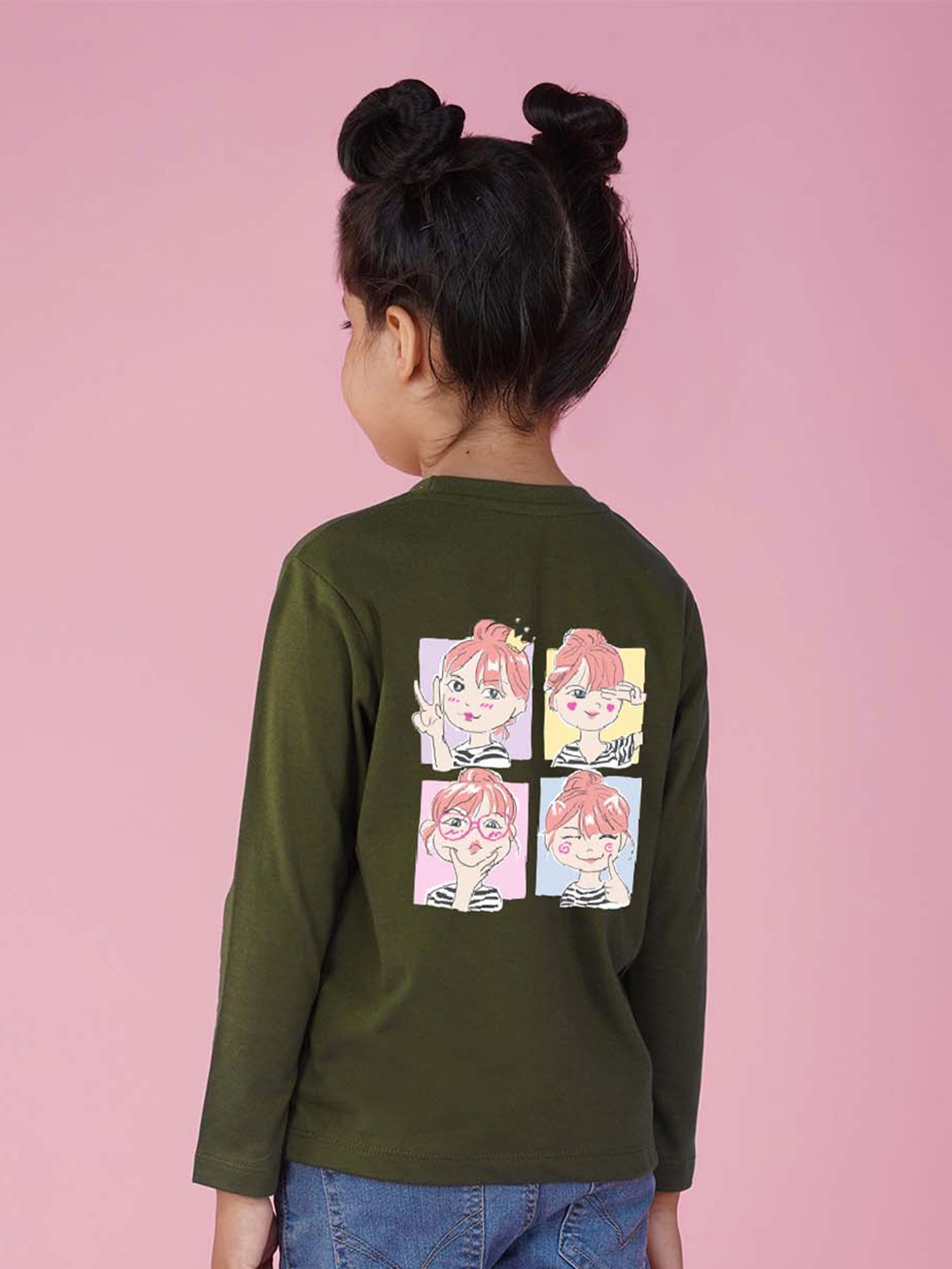 

NUSYL Girls Graphic Printed Round Neck T-shirt, Olive