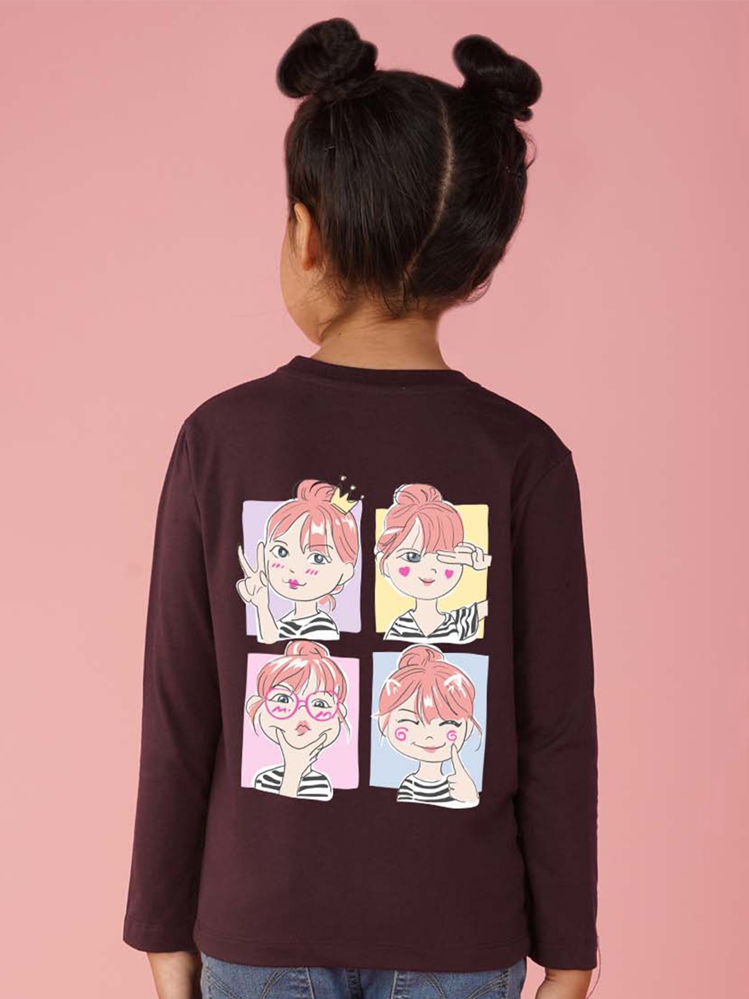 

NUSYL Girls Graphic Printed Round Neck T-shirt, Maroon