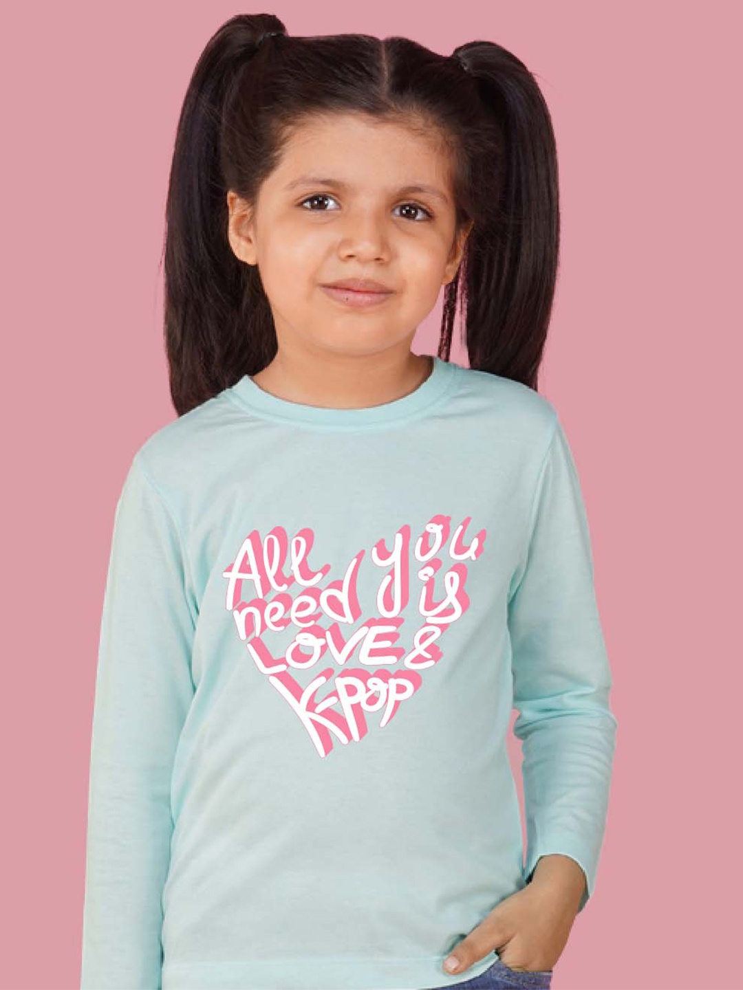

NUSYL Girls Typographic Printed Long Sleeves T-shirt, Blue