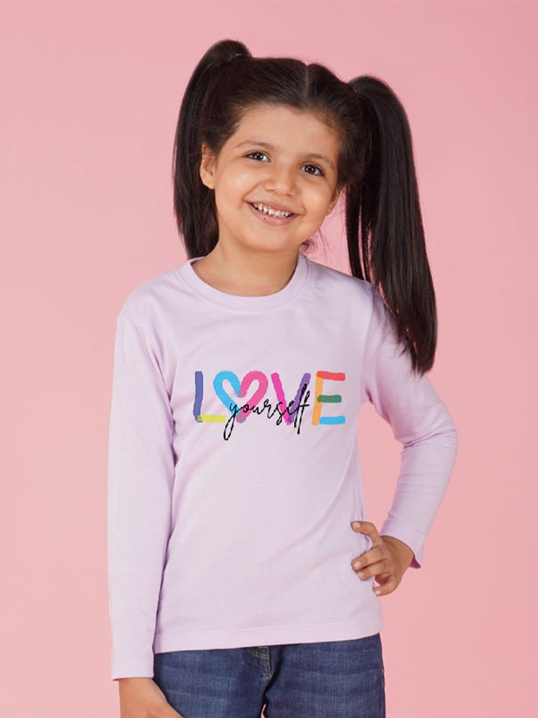 

NUSYL Girls Typographic Printed Long Sleeves T-shirt, Purple