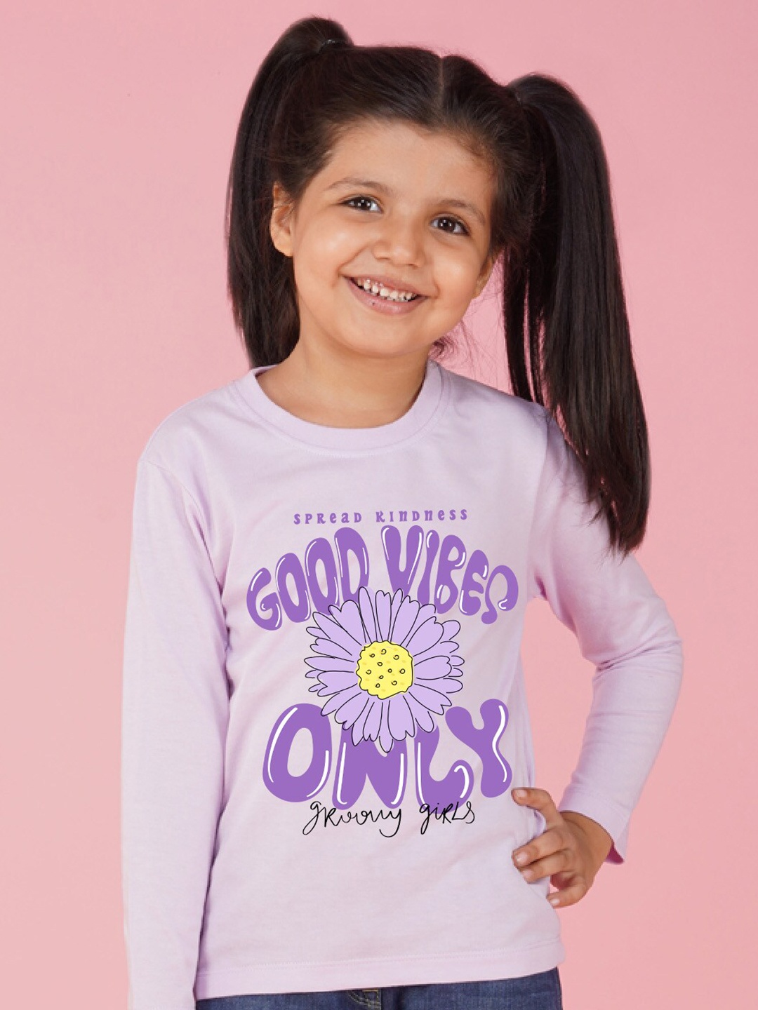 

NUSYL Girls Typography Printed Casual T-shirt, Purple