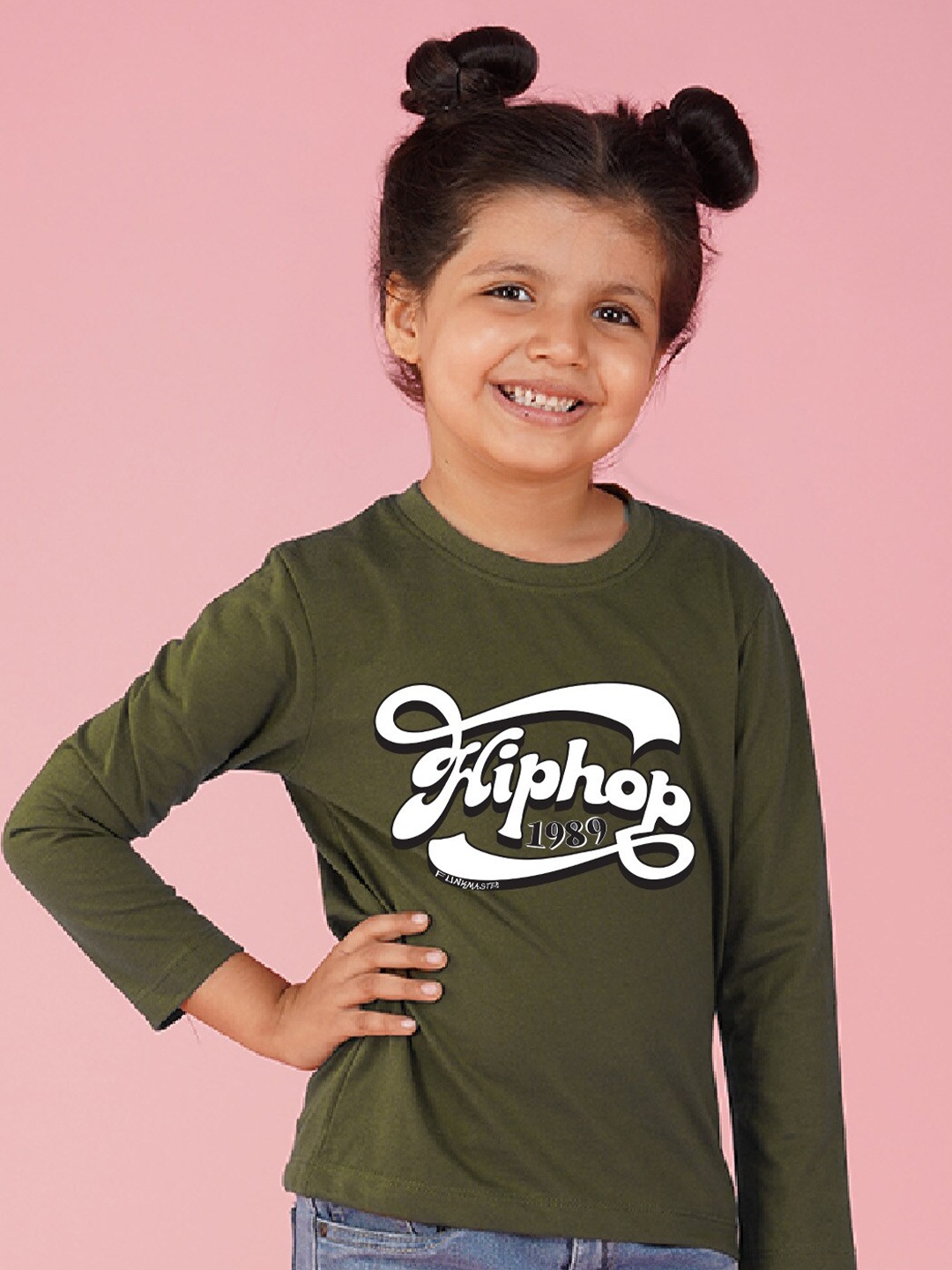 

NUSYL Girls Typography Printed Long Sleeves T-shirt, Olive