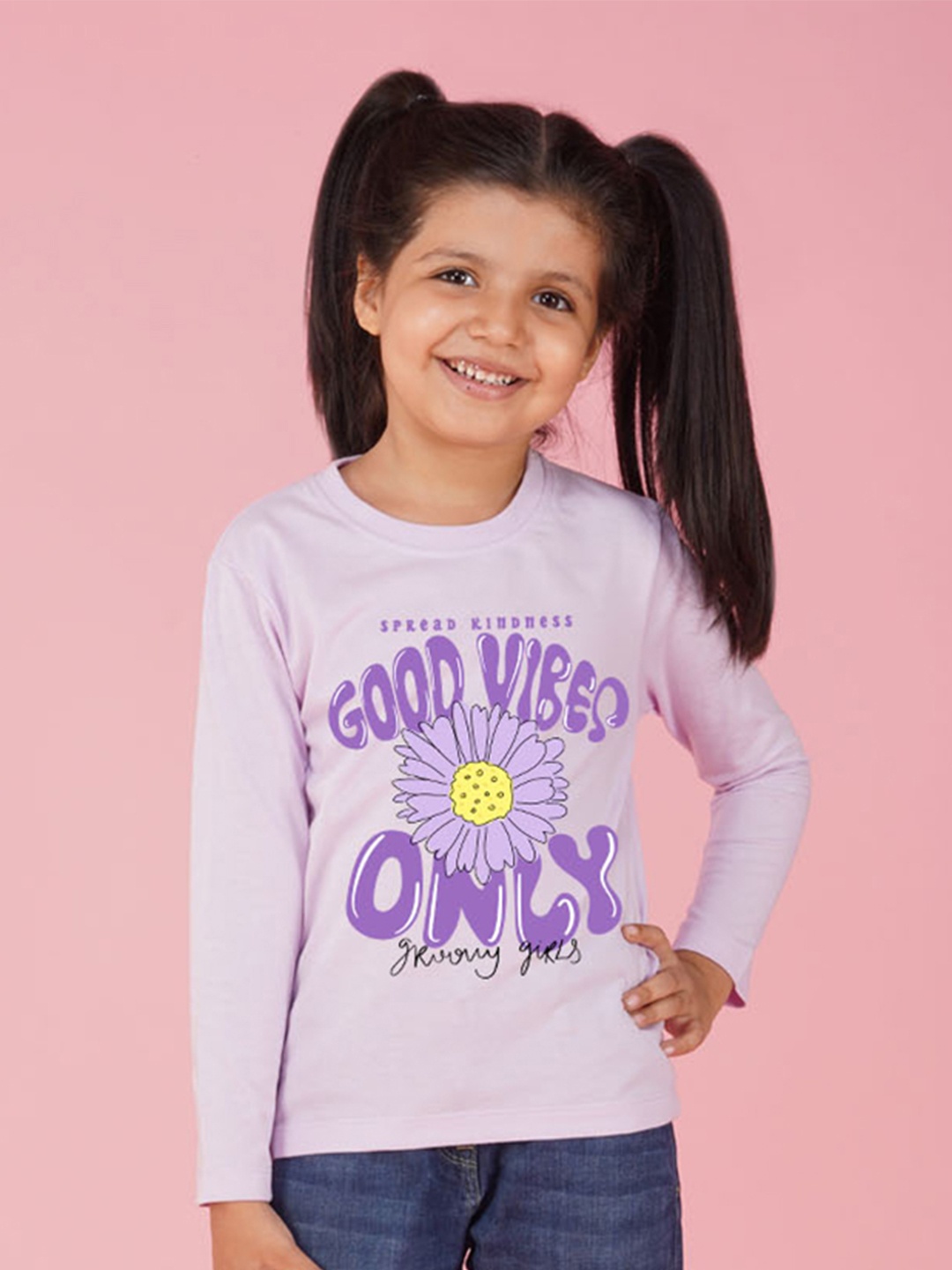 

NUSYL Girls Typography Printed Long Sleeves T-shirt, Lavender