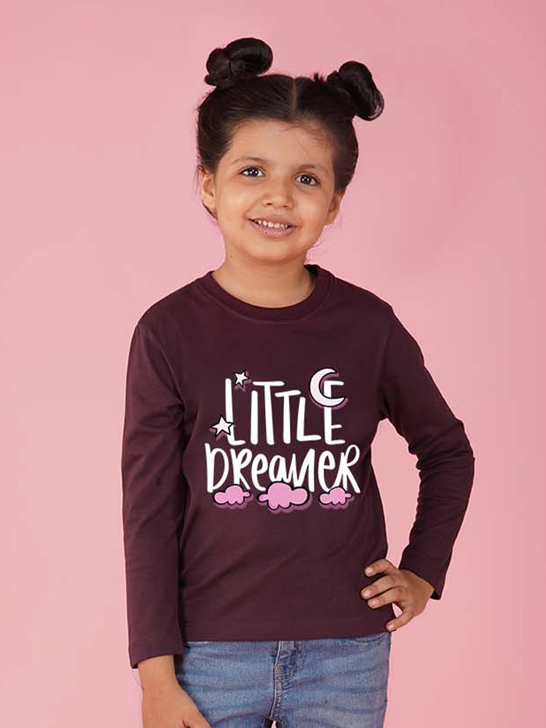 

NUSYL Girls Round Neck Typography Printed T-shirt, Maroon
