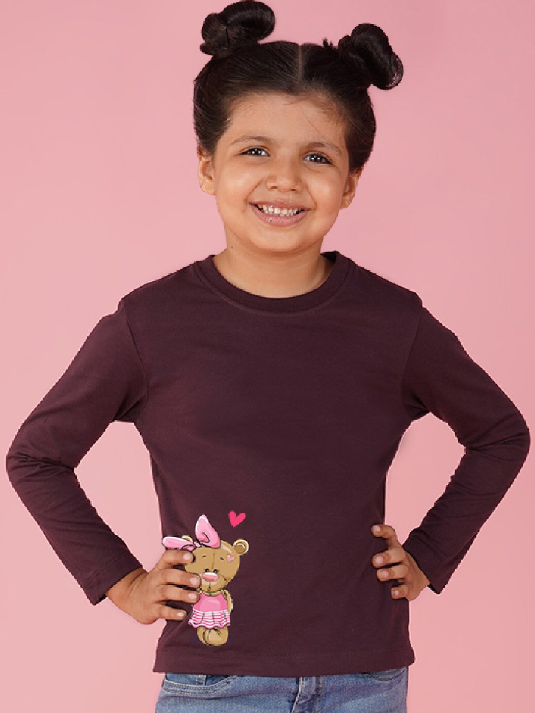 

NUSYL Girls Teddy Bear Printed T-Shirt, Maroon