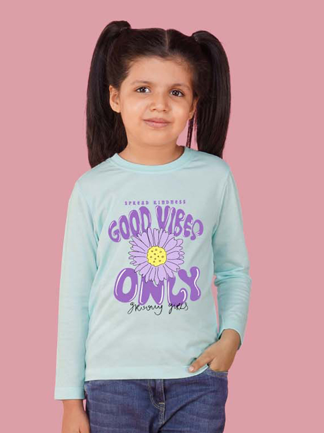 

NUSYL Girls Graphic Printed Round Neck T-shirt, Blue