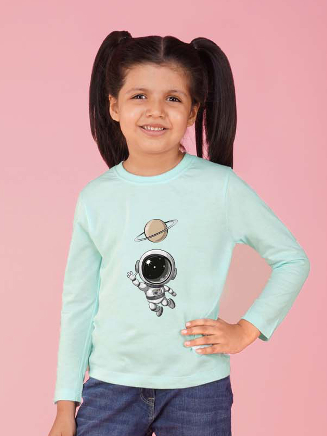 

NUSYL Girls Graphic Printed Round Neck T-shirt, Blue
