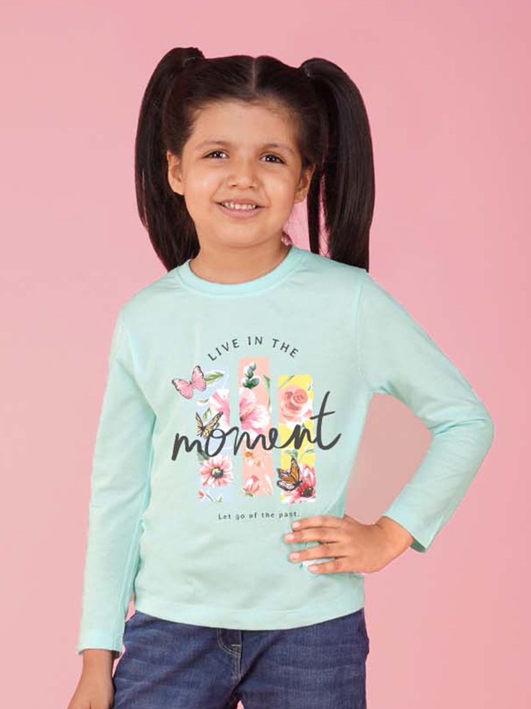 

NUSYL Girls Graphic Printed Round Neck T-shirt, Blue