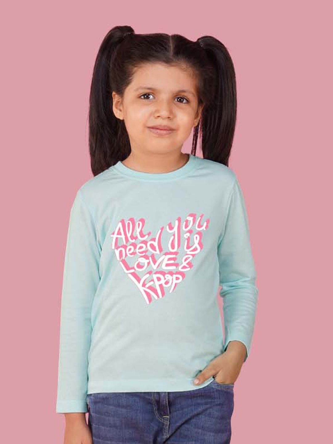 

NUSYL Girls Typographic Printed Long Sleeves T-shirt, Blue
