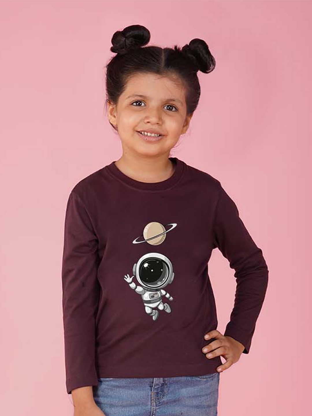 

NUSYL Girls Space Printed Round Neck T-Shirt, Maroon