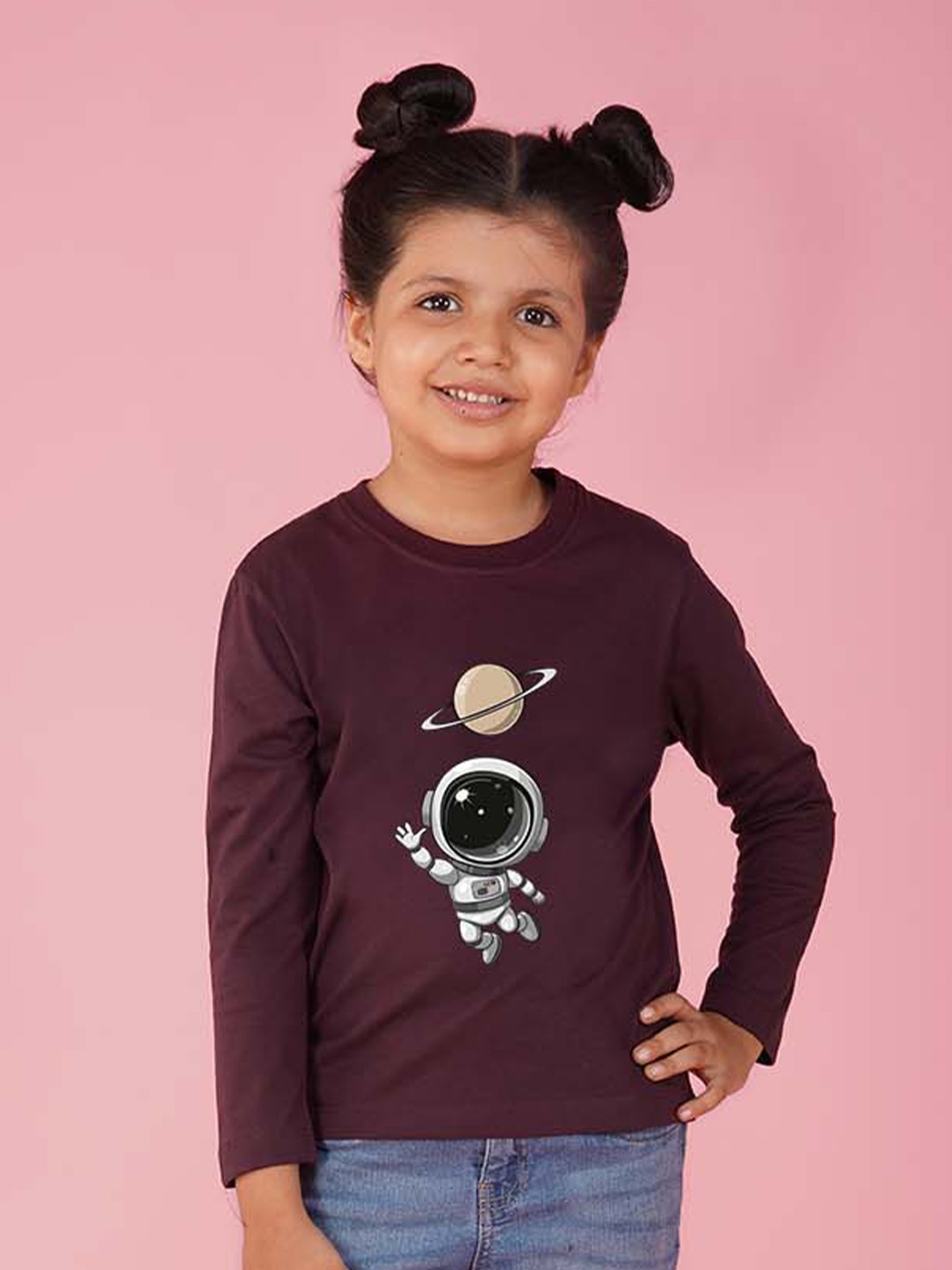 

NUSYL Girls Space Printed Round Neck T-Shirt, Maroon