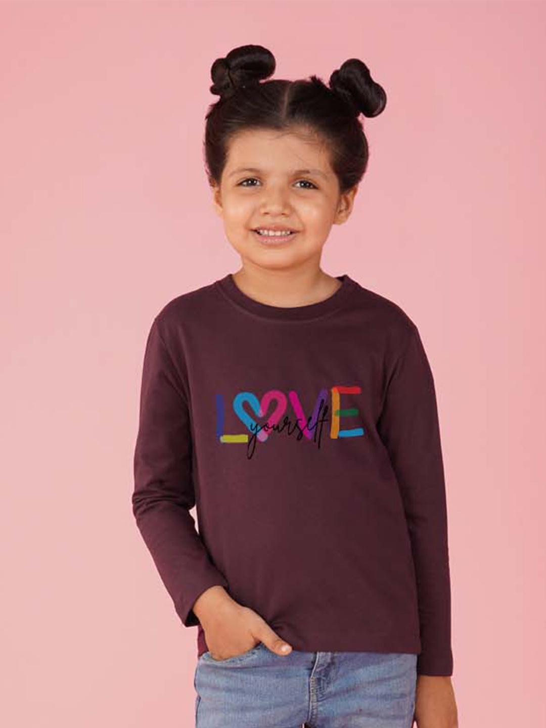 

NUSYL Girls Round Neck Printed T-shirt, Maroon