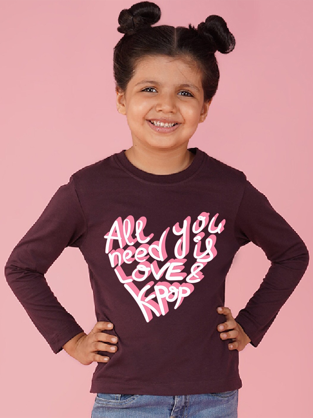 

NUSYL Girls Printed T-shirt, Maroon