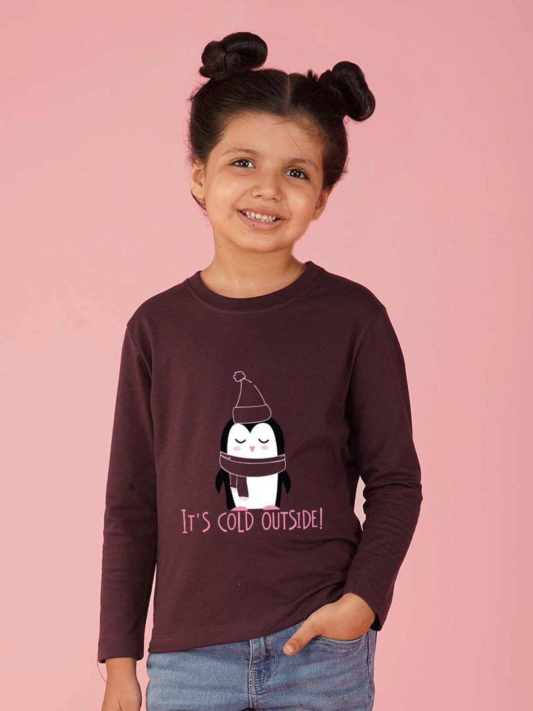 

NUSYL Girls Printed T-shirt, Maroon