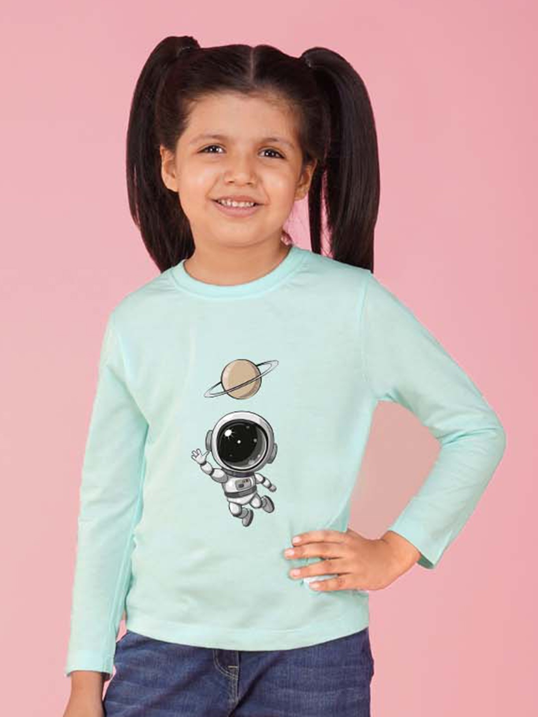 

NUSYL Girls Printed T-shirt, Blue