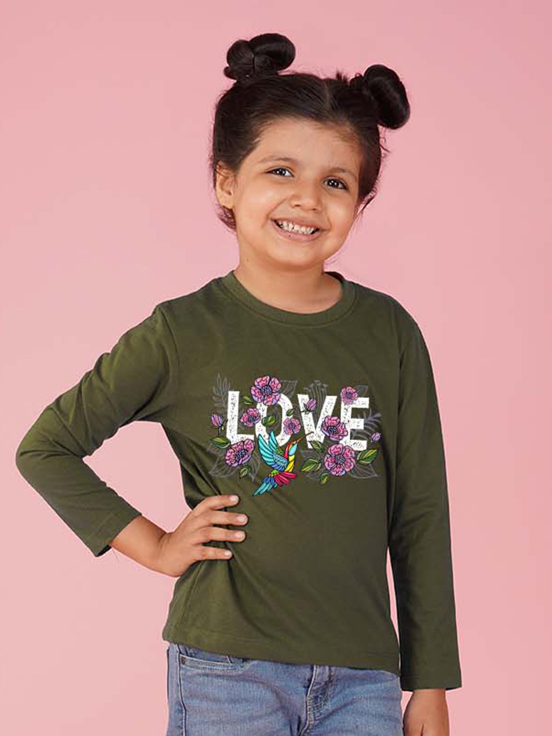 

NUSYL Girls Typography Printed T-shirt, Green