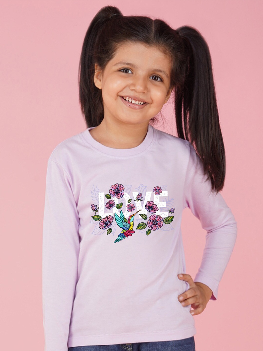 

NUSYL Girls Flower Printed T-shirt, Purple
