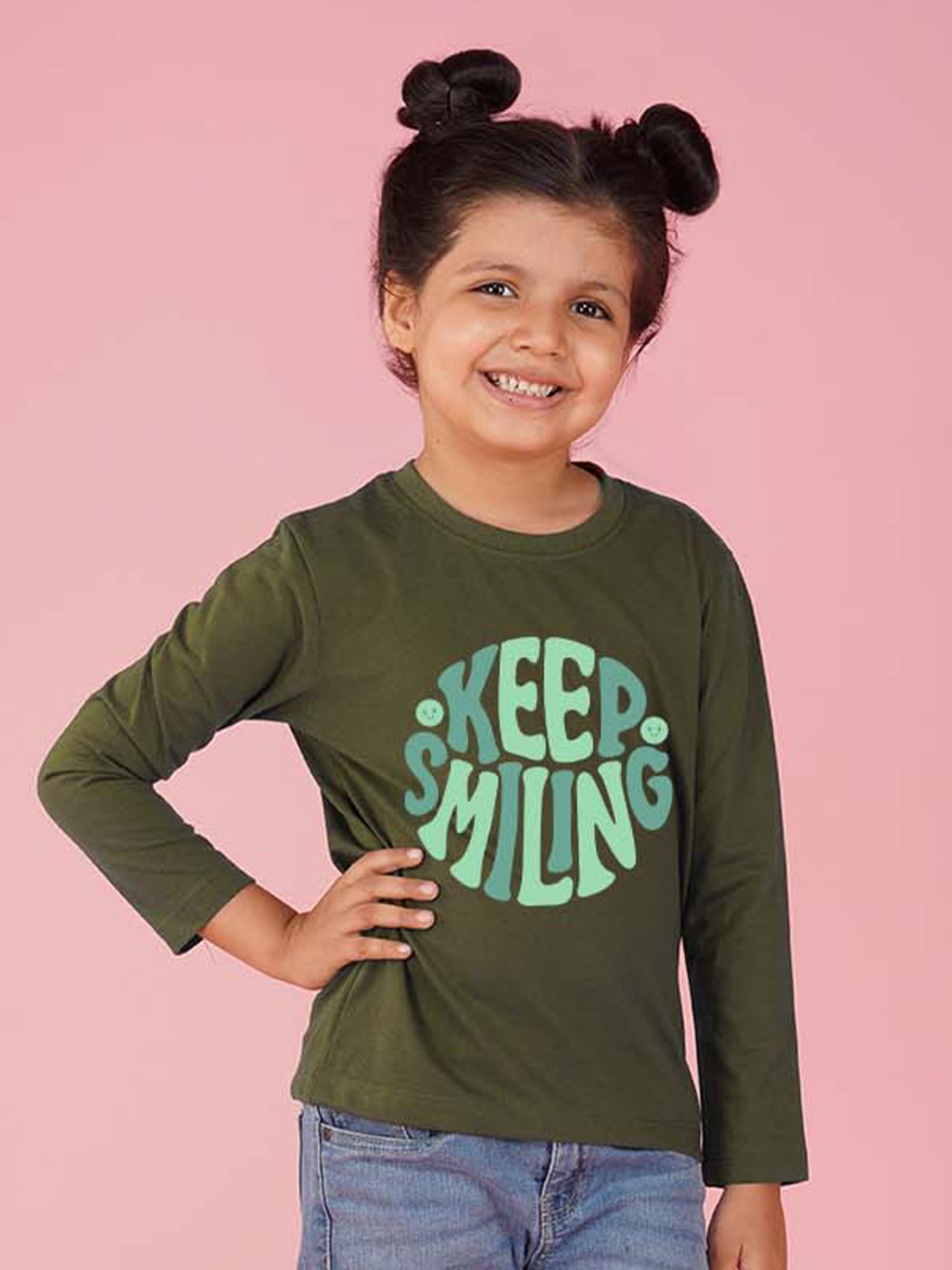 

NUSYL Girls Typography Printed T-shirt, Green