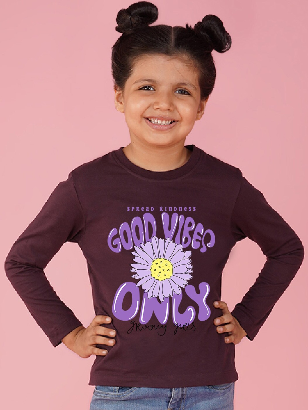 

NUSYL Girls Typography Printed T-shirt, Maroon
