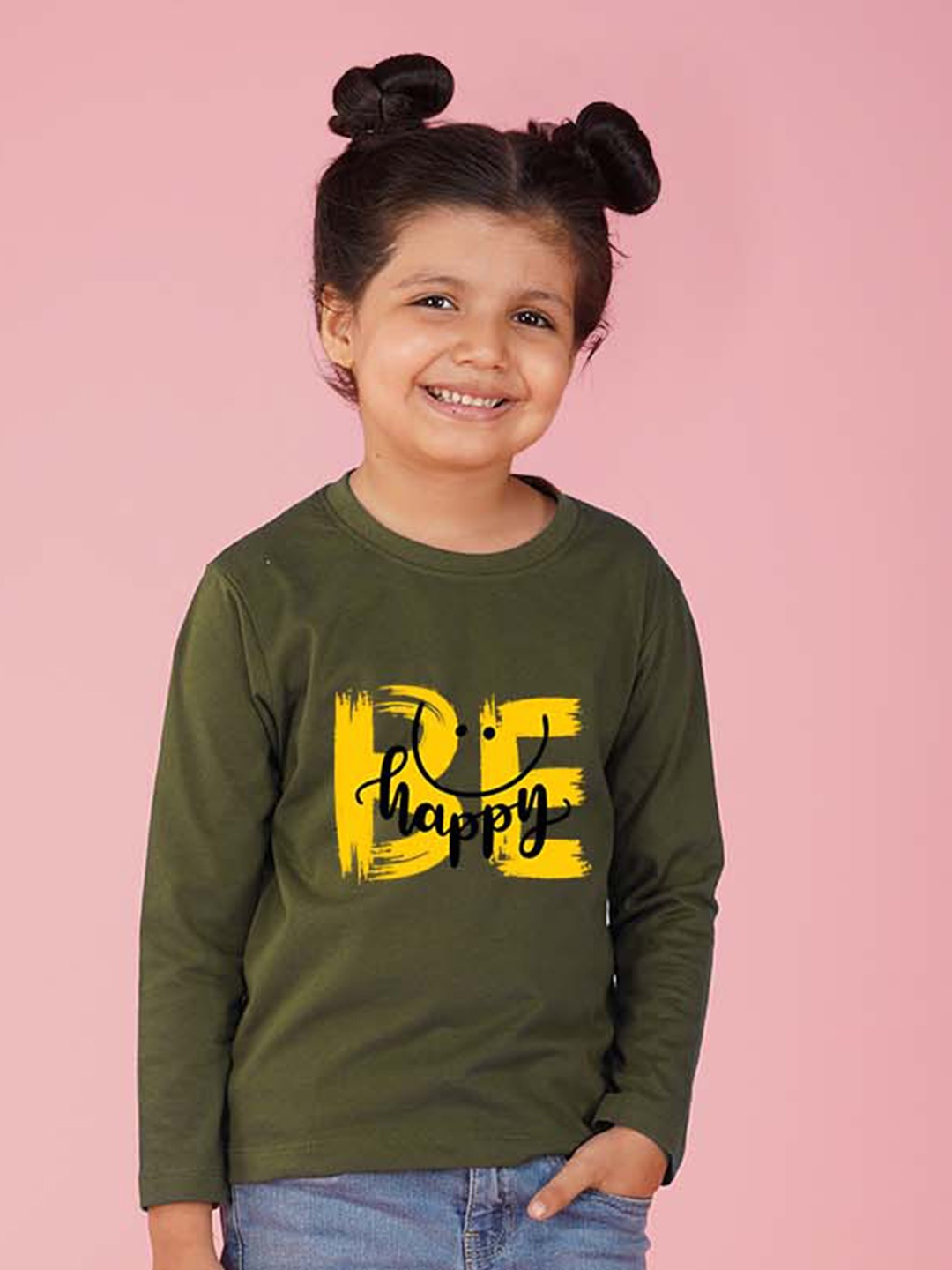 

NUSYL Girls Typography Printed T-shirt, Green