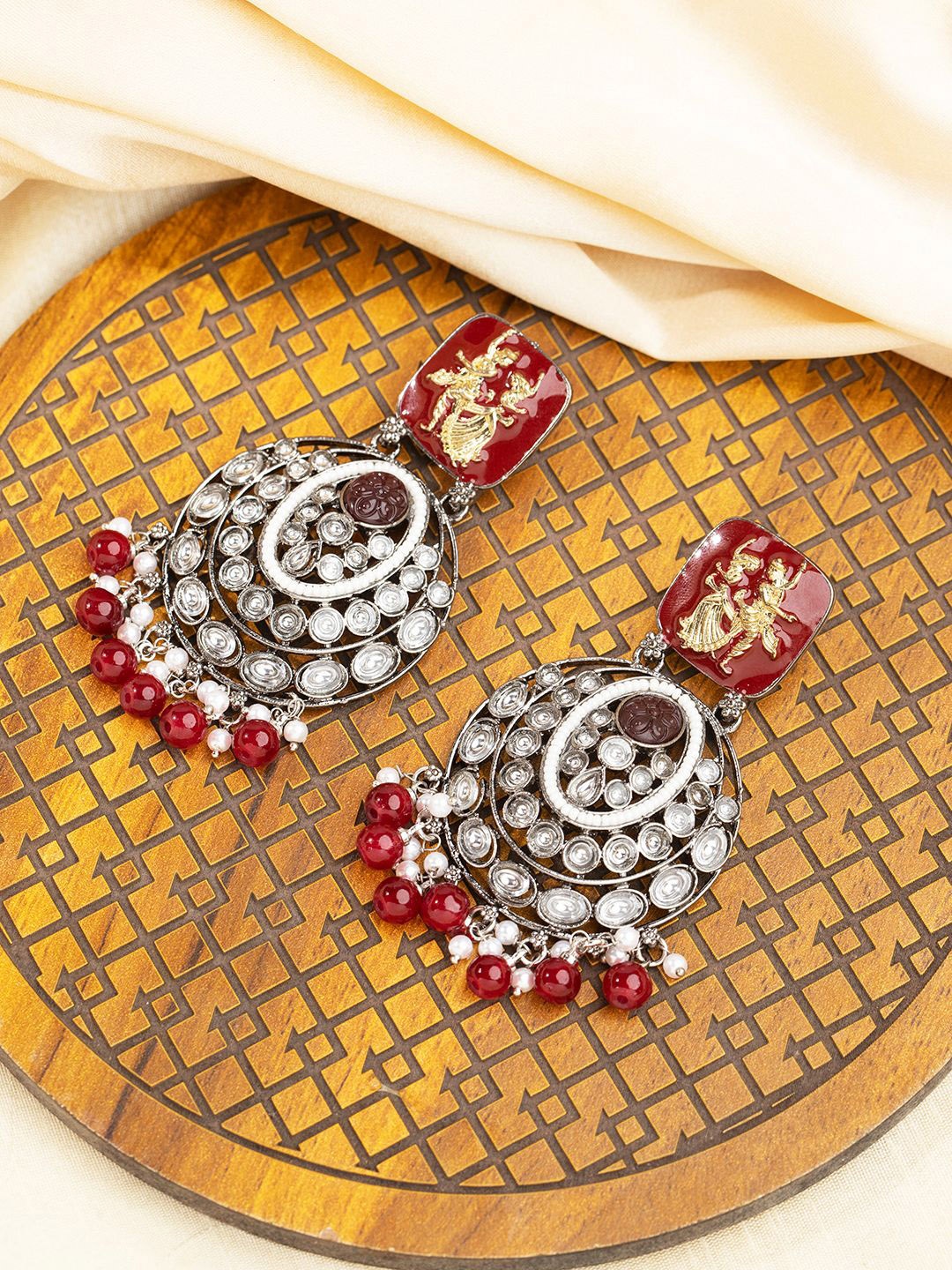 

Priyaasi Contemporary Chandbalis Earrings, Red