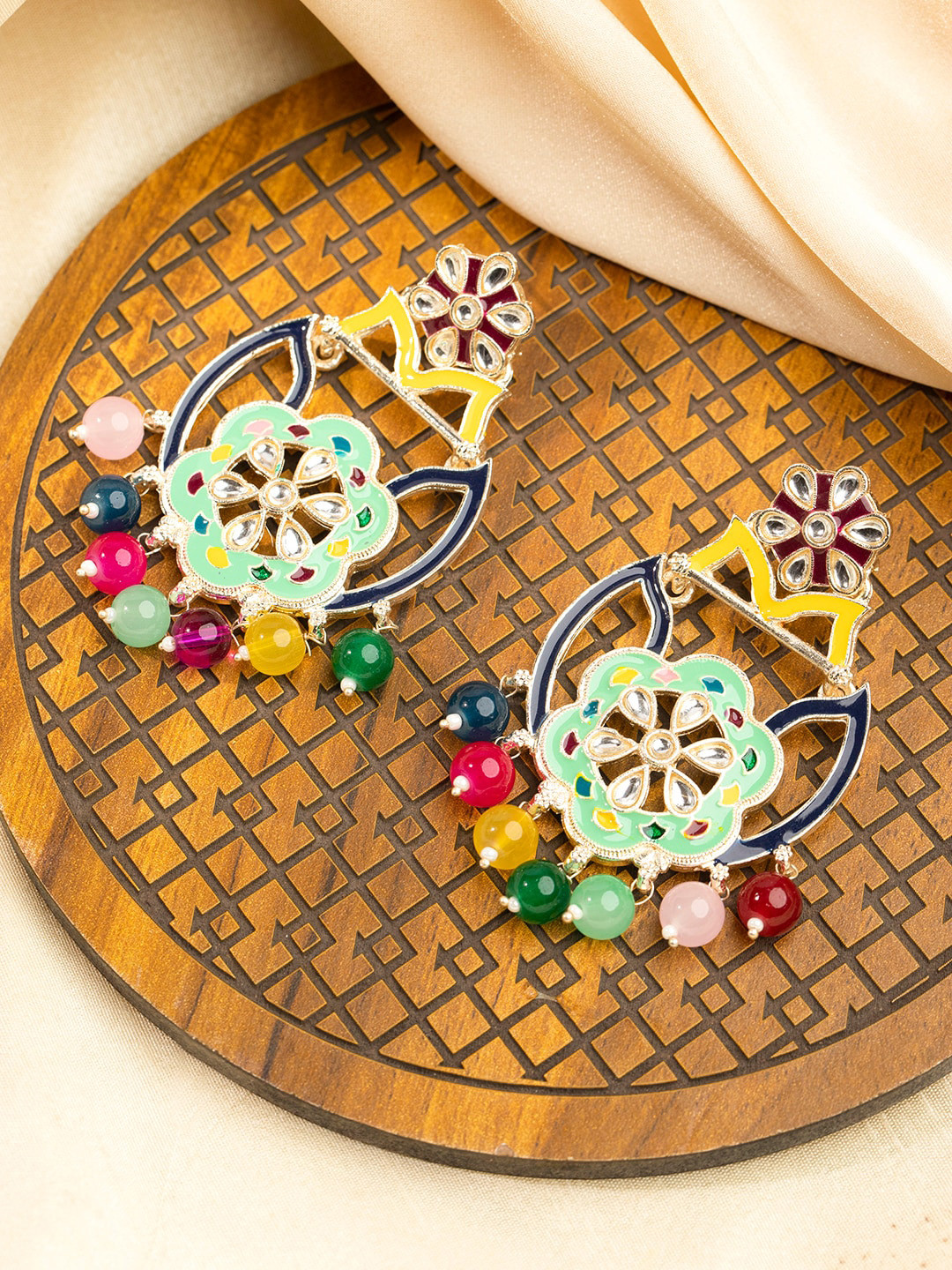 

Priyaasi Gold-Plated Meenakari Contemporary Drop Earrings
