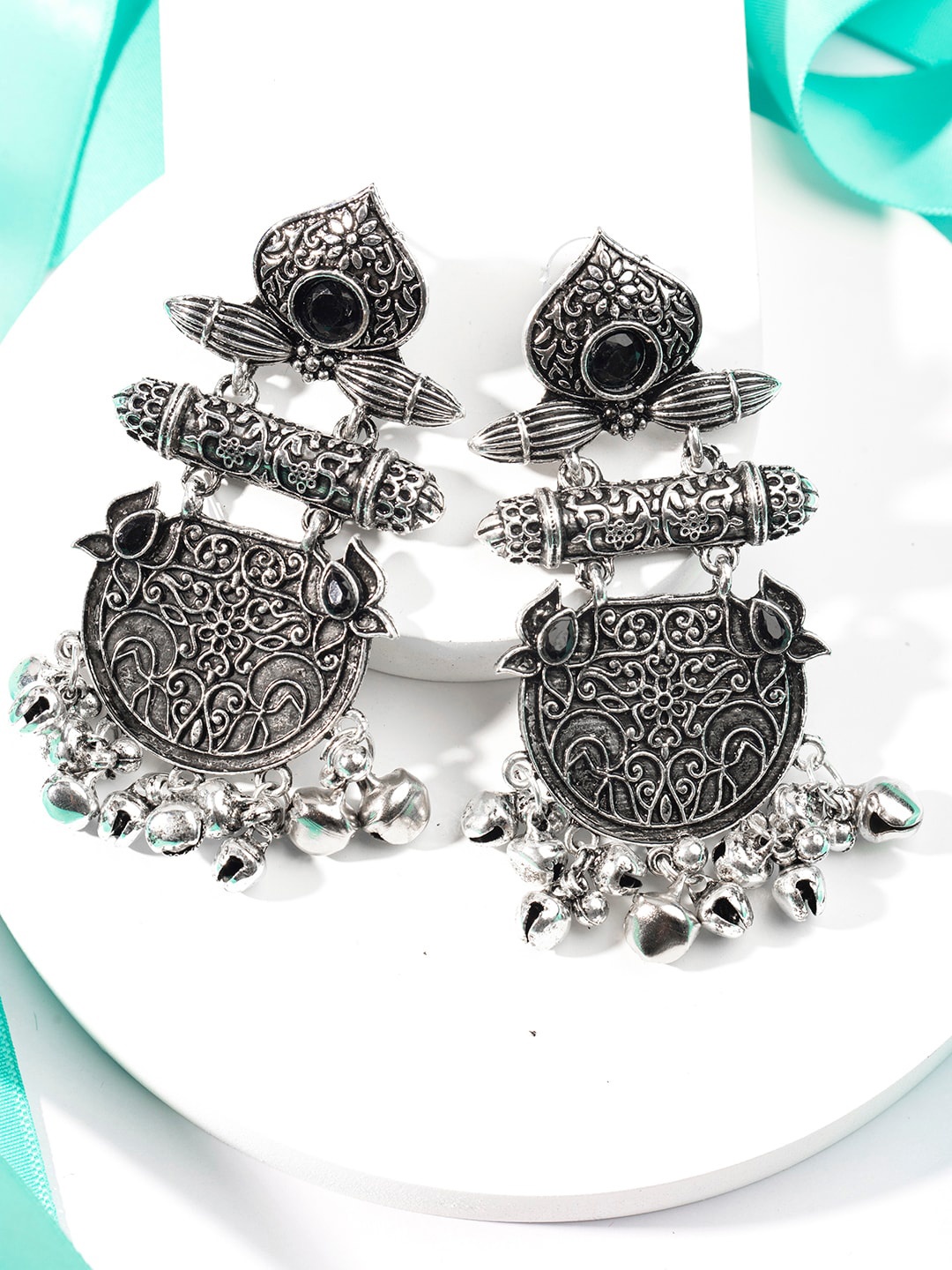 

Priyaasi Silver-Plated Oxidised Drop Earrings