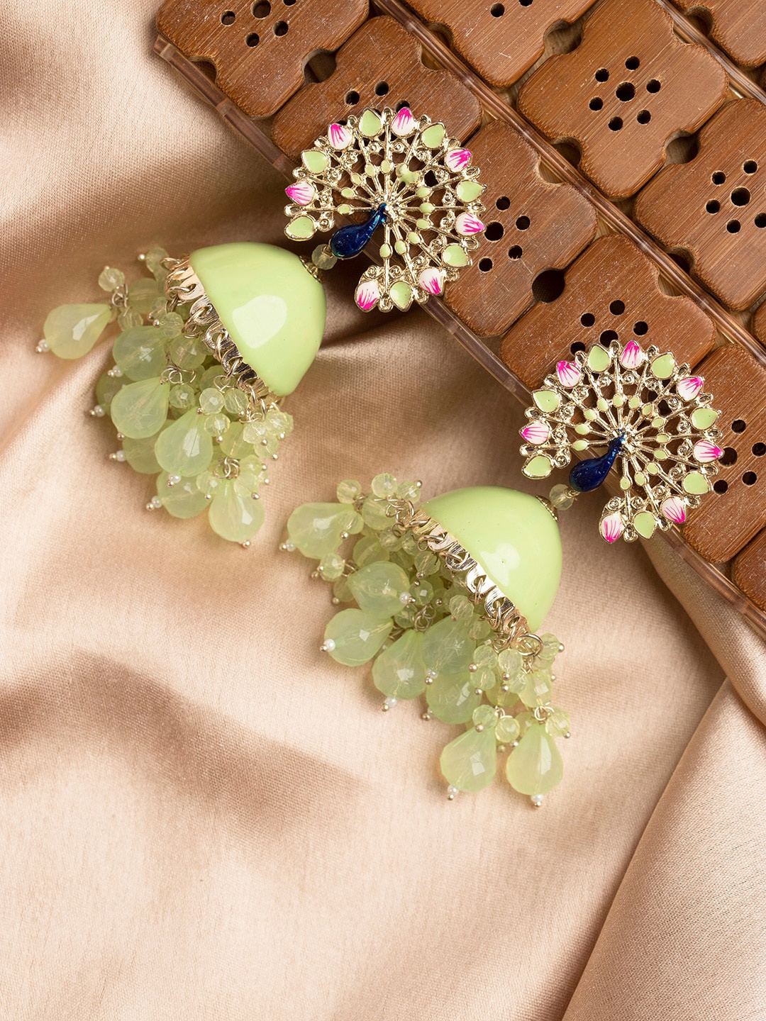 

Priyaasi Gold-Plated Dome Shaped Jhumkas, Green