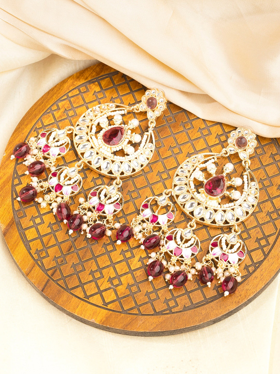 

Priyaasi Gold Plated Floral Kundan Studded Chandbalis