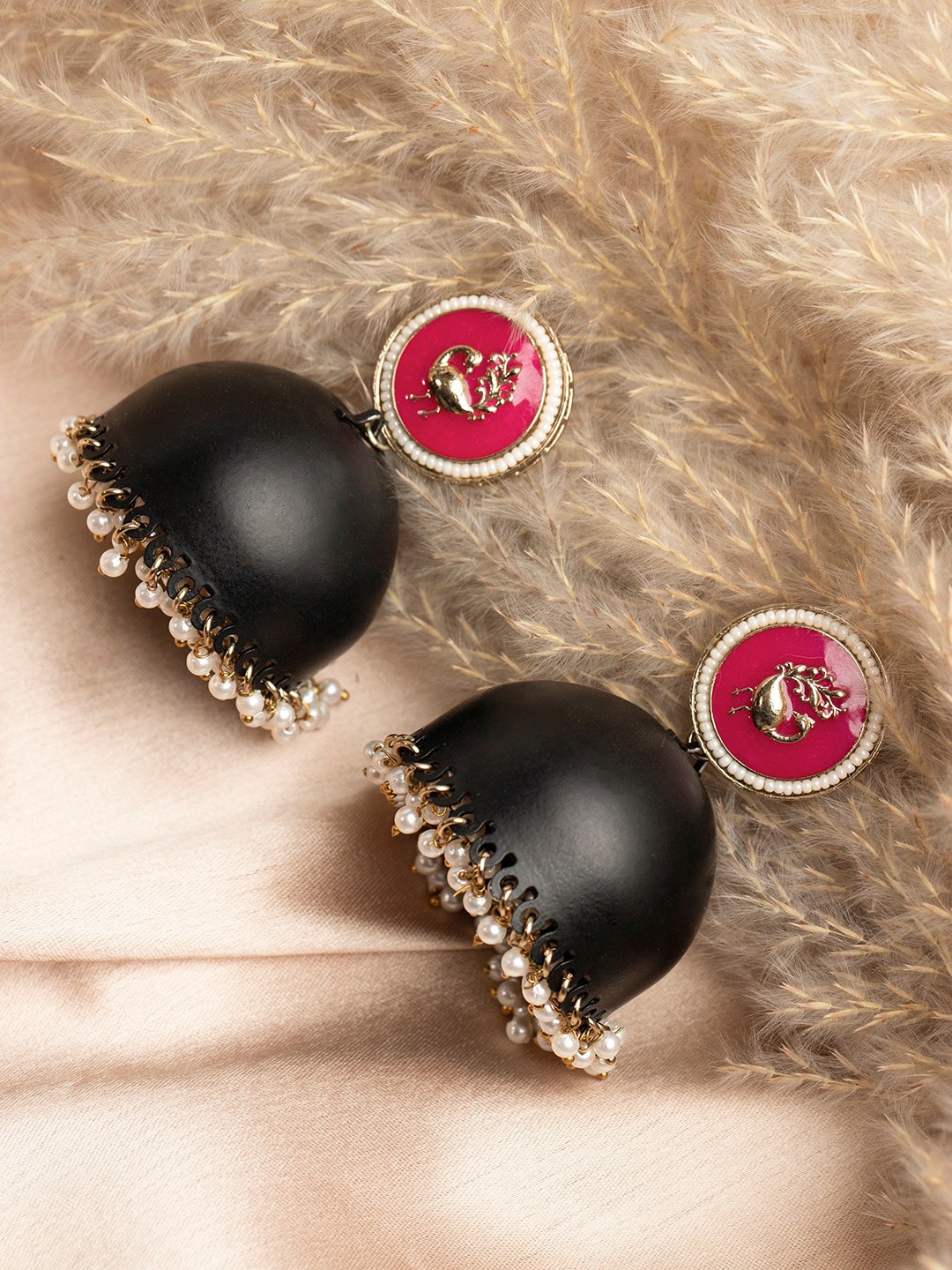 

Priyaasi Gold Plated Dome Shaped Jhumka, Black