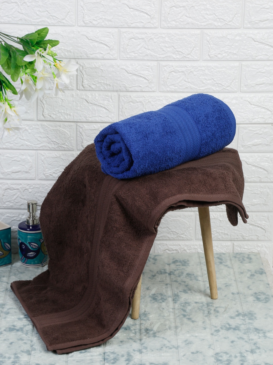 

Naksh Rust & Sky Blue 2 Pieces 450 GSM Cotton Super Absorbent Bath Towels, Brown