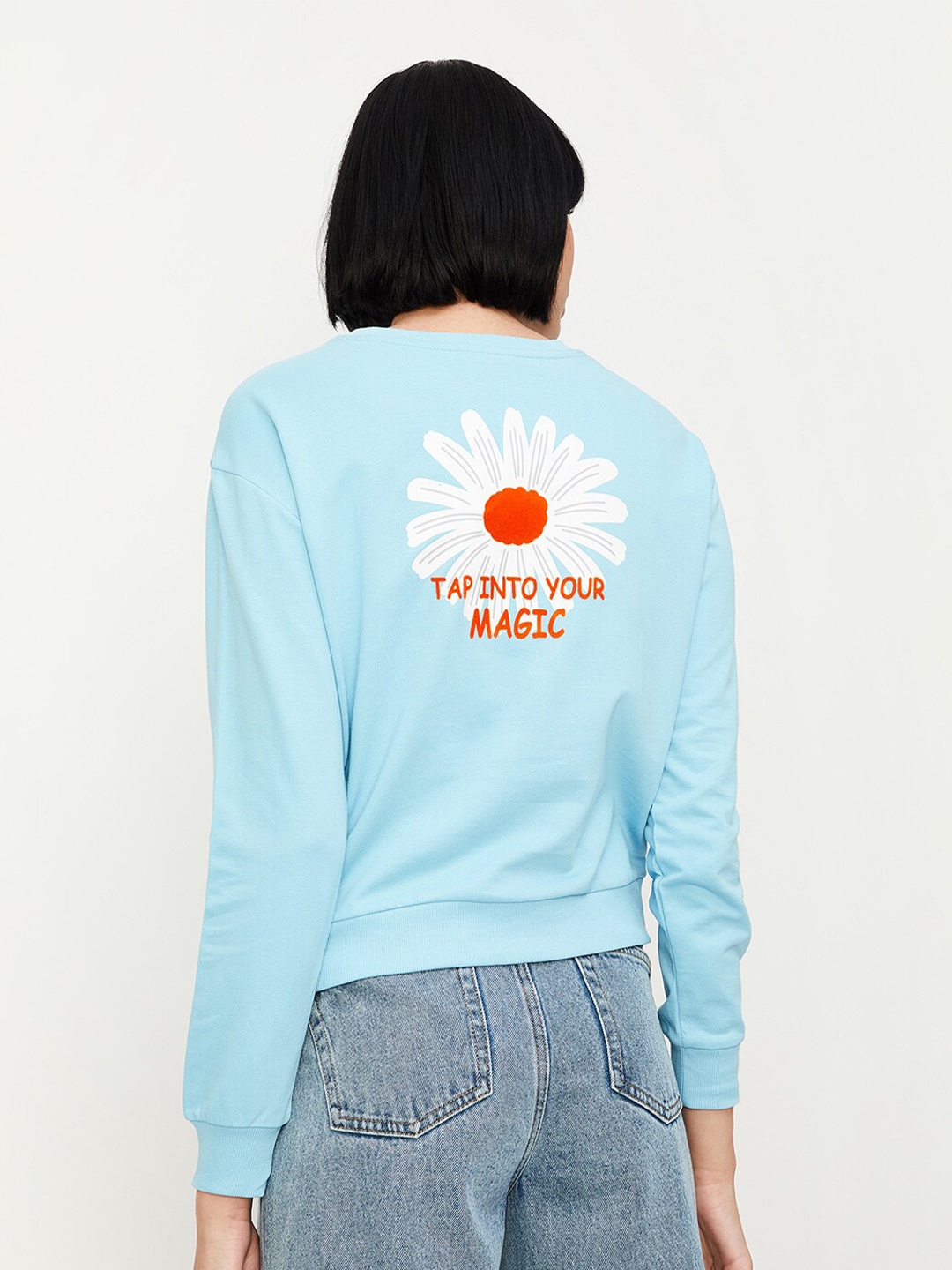 

max Printed Pure Cotton Pullover Sweatshirt, Blue