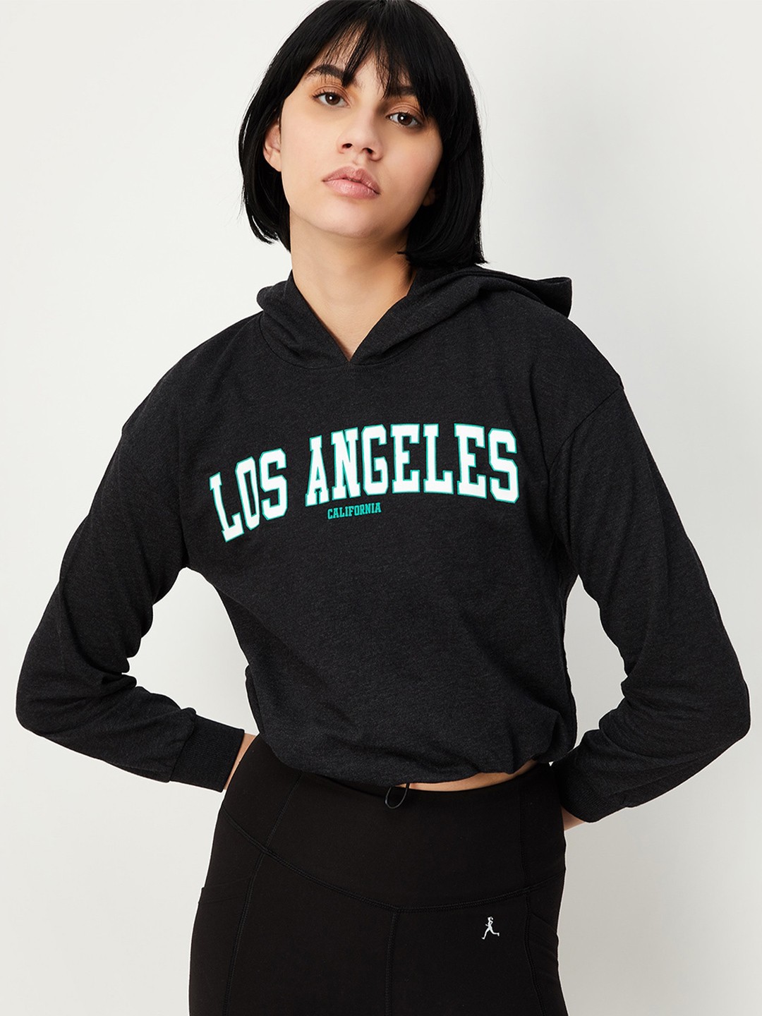 

max Printed Hooded Pure Cotton Pullover Sweatshirt, Black