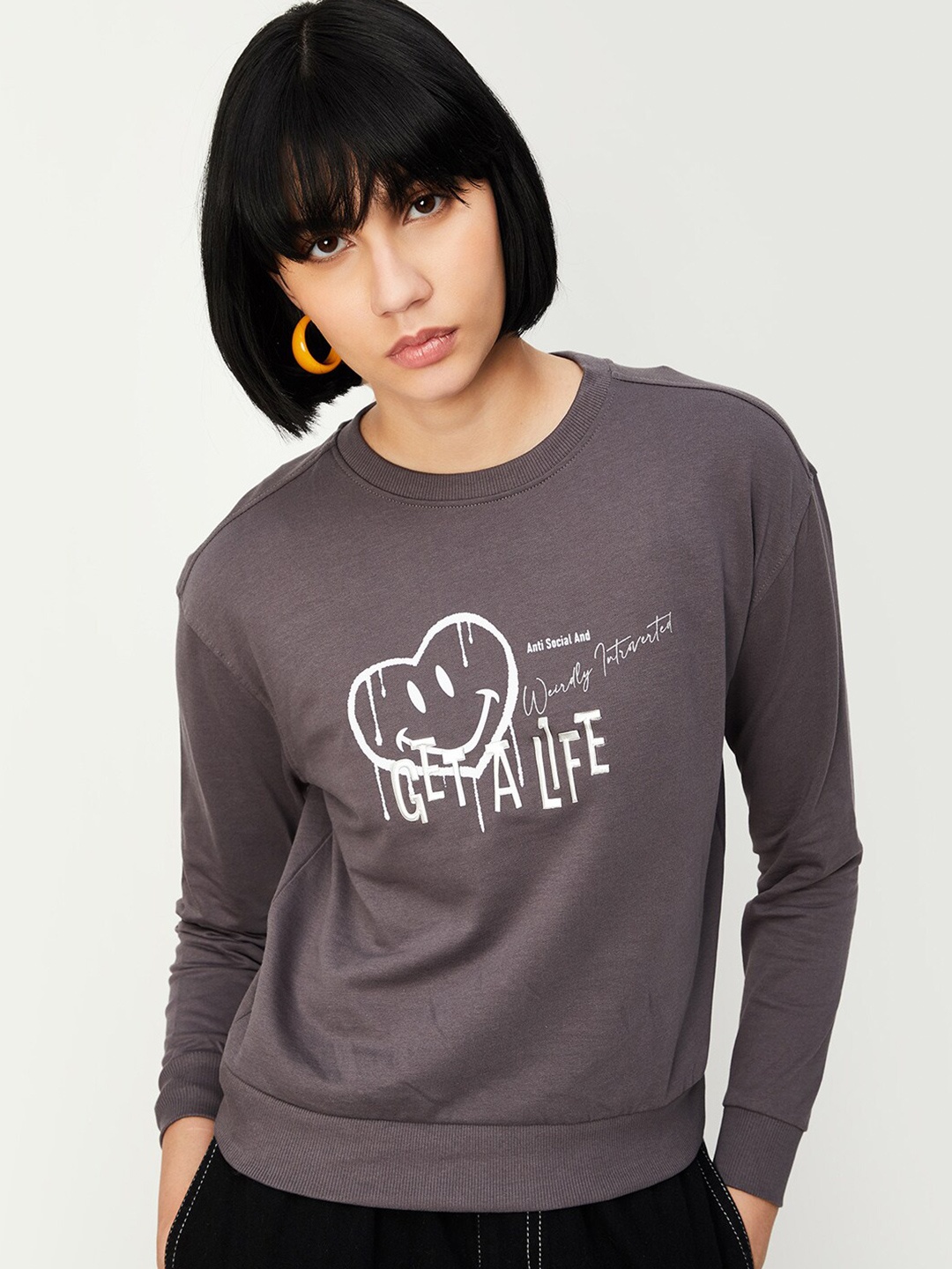 

max Printed Pure Cotton Pullover Sweatshirt, Grey