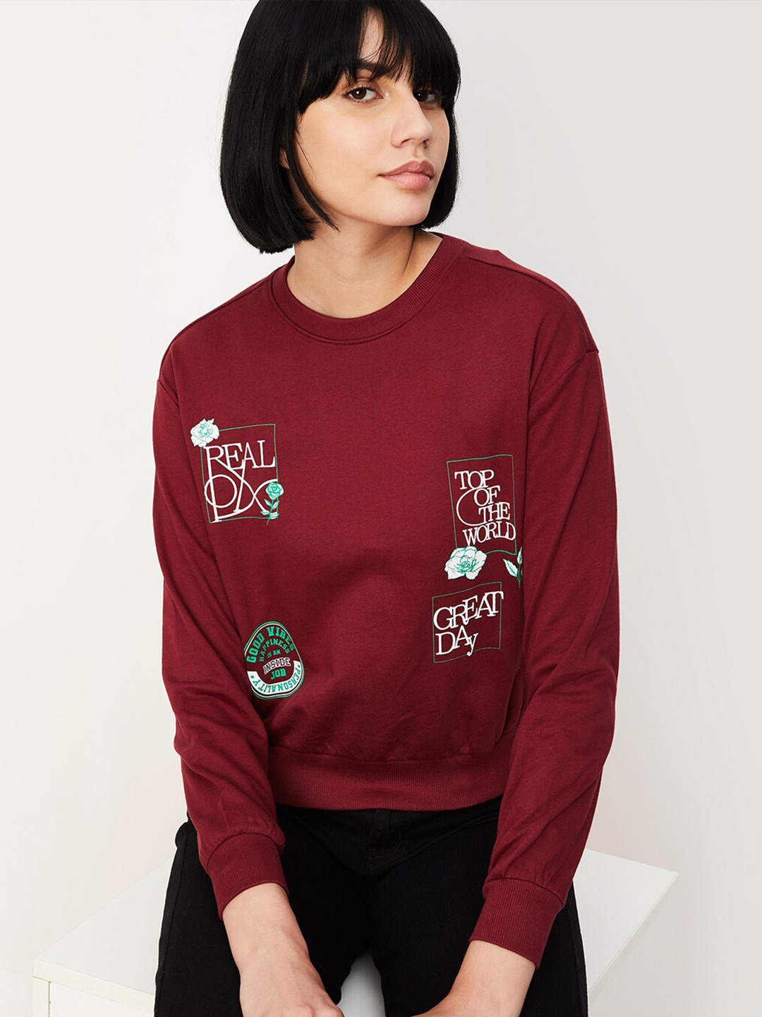 

max Printed Pure Cotton Pullover Sweatshirt, Maroon