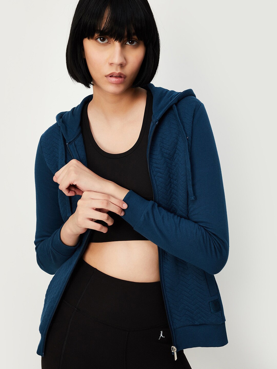 

max Hooded Pure Cotton Front-Open Sweatshirt, Blue