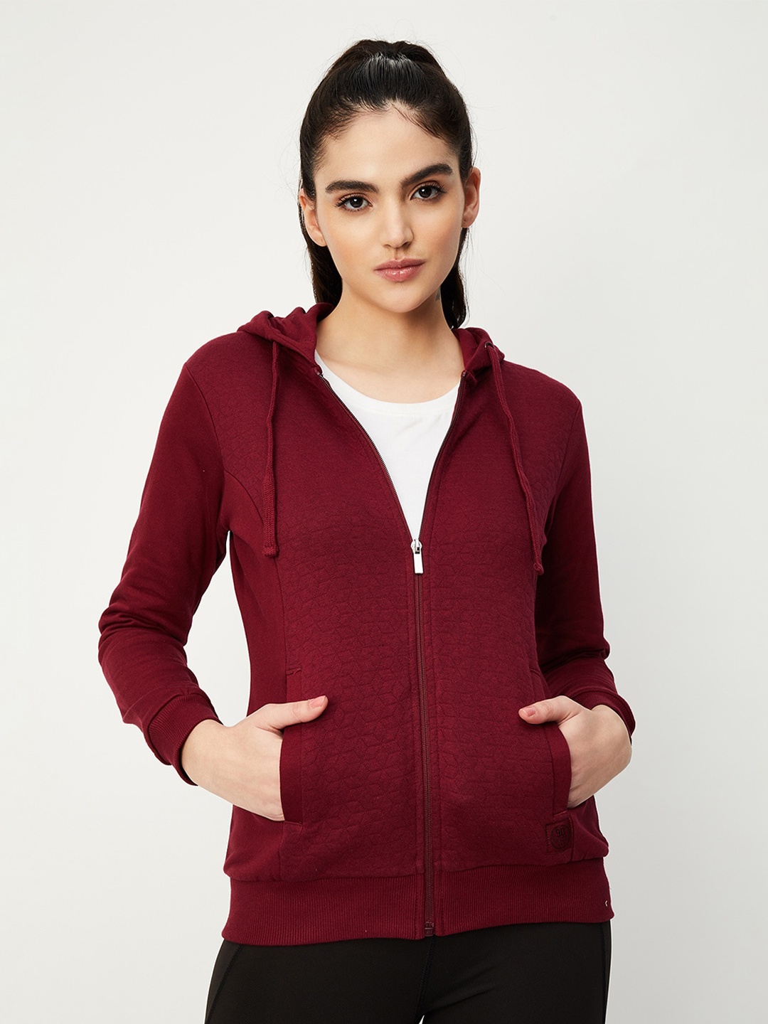 

max Self Design Hooded Pure Cotton Front-Open Sweatshirt, Red