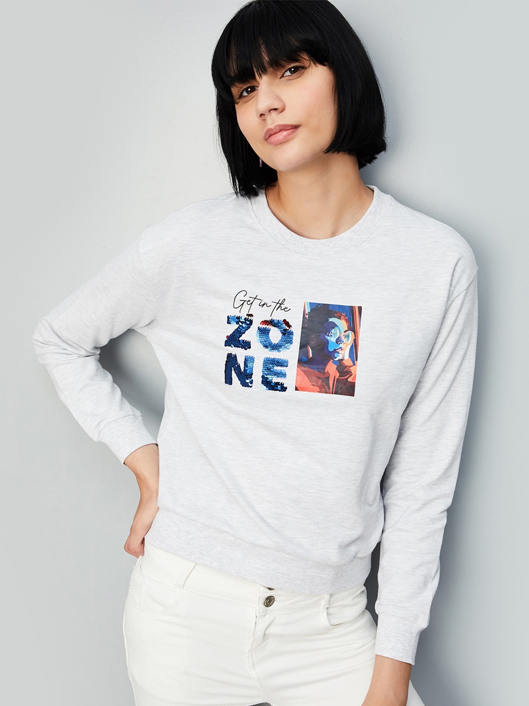 

max Graphic Printed Pure Cotton Sweatshirt, Grey
