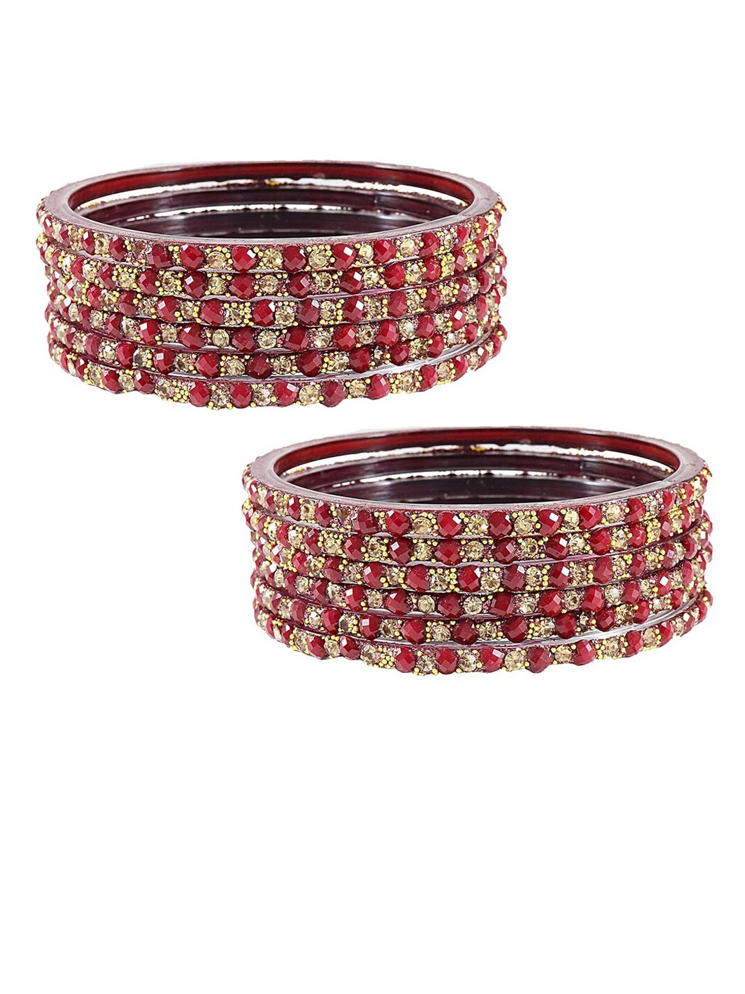 

NMII Set Of 12 Zircon Studded & Beaded Bangles, Maroon
