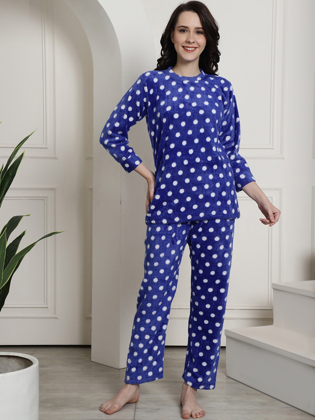 

Secret Wish Polka Dots Printed Night suit, Blue