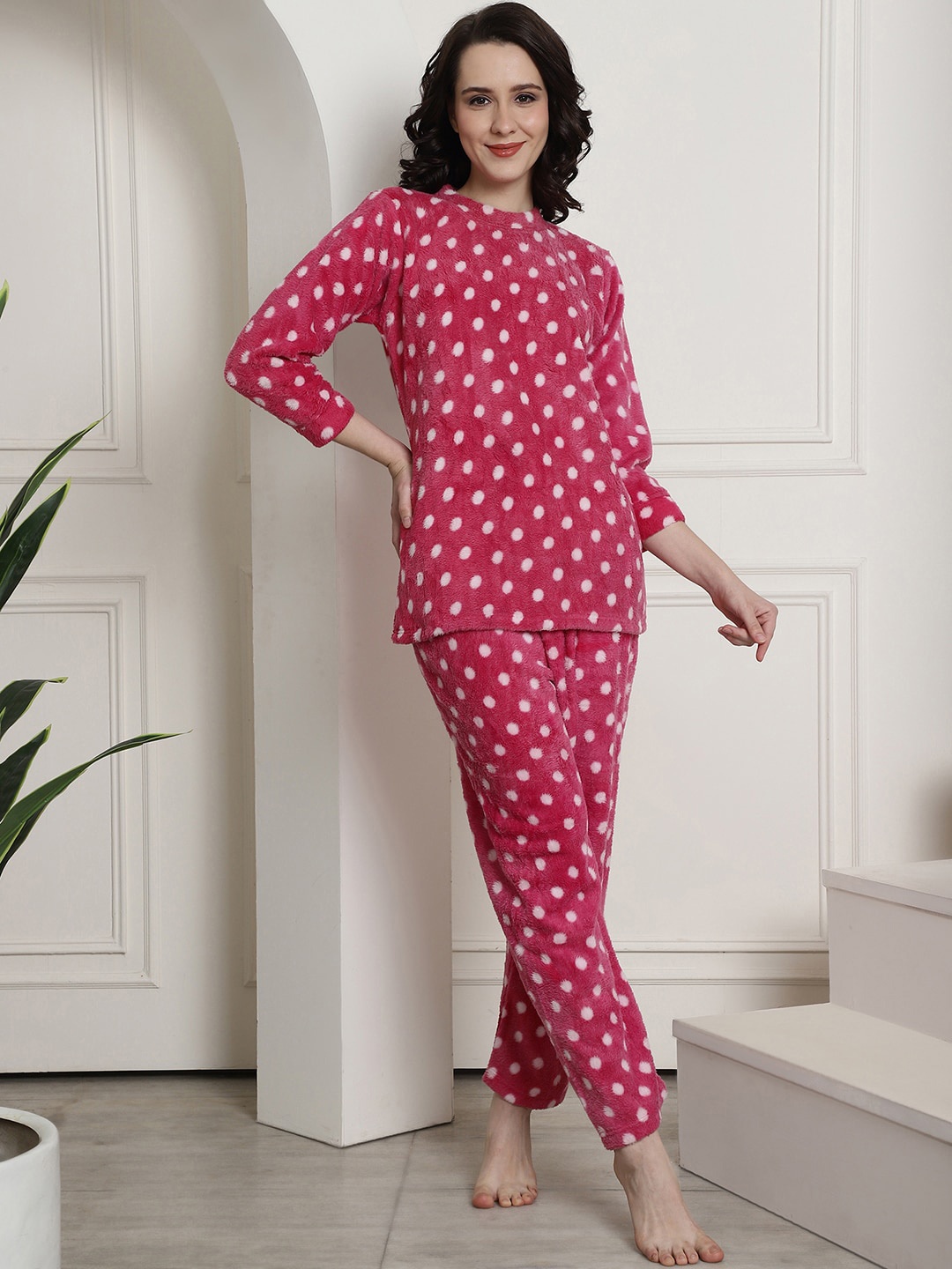 

Secret Wish Polka Dots Printed Night suit, Pink