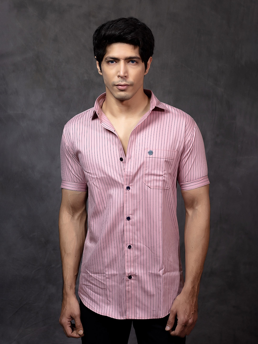 

INDIAN THREADS India Slim Fit Striped Spread Collar Cotton Casual Shirt, Pink