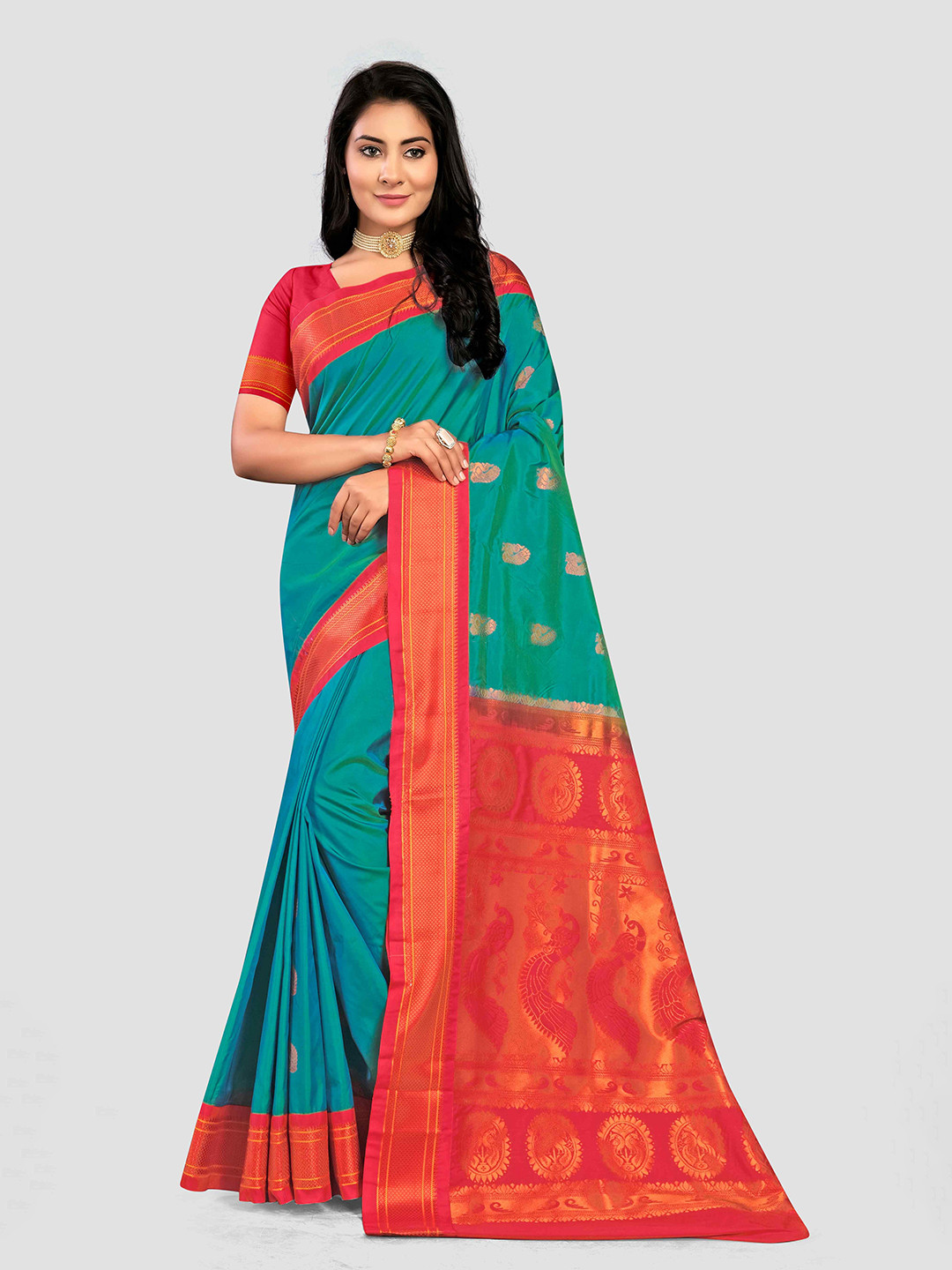 

KAJREE Woven Design Border Detail Paithani Saree, Blue