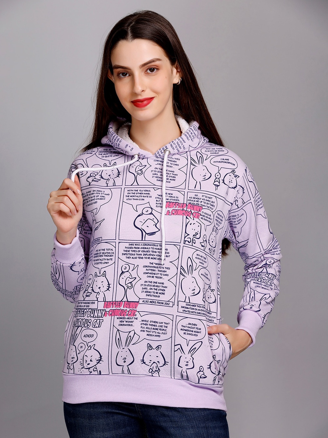 

eWools Conversational Printed Hooded Pullover, Purple