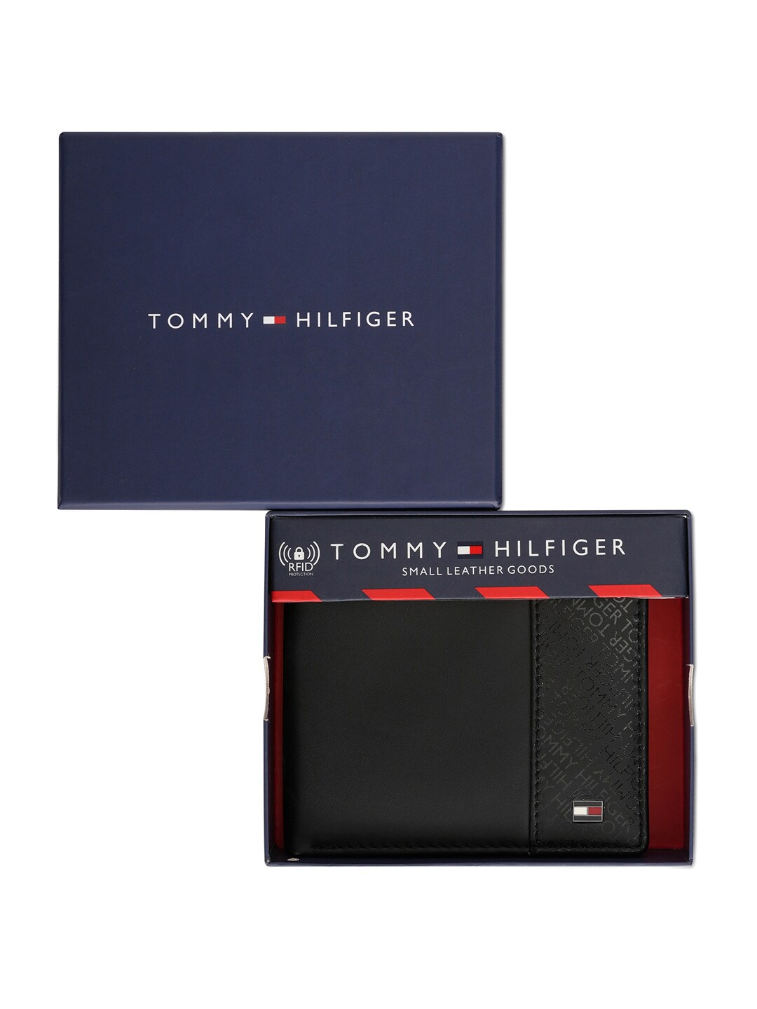 

Tommy Hilfiger Men Textured Brand Logo Leather RFID Two Fold Wallet, Black