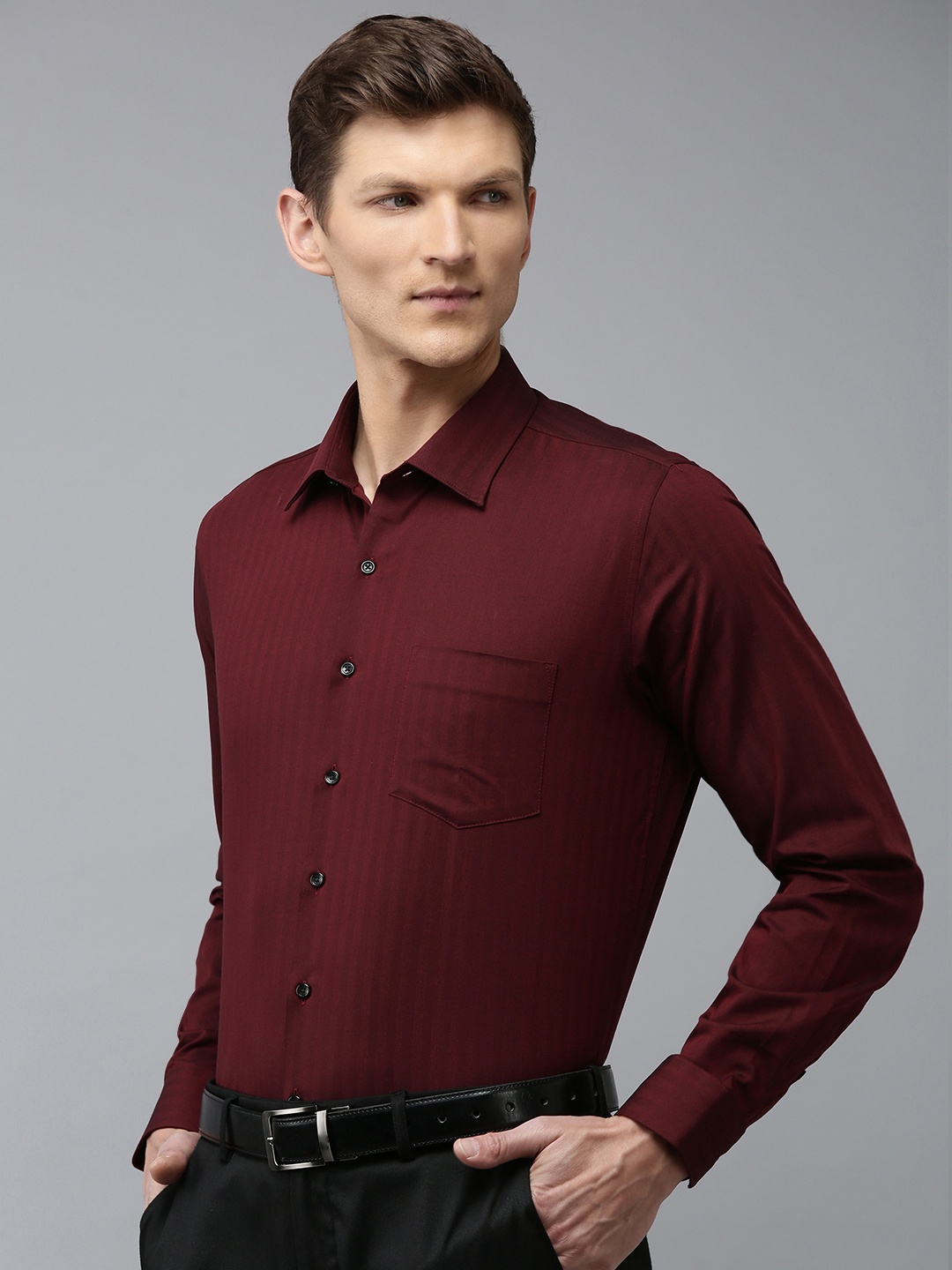 

Van Heusen Slim Fit Striped Pure Cotton Formal Shirt, Maroon