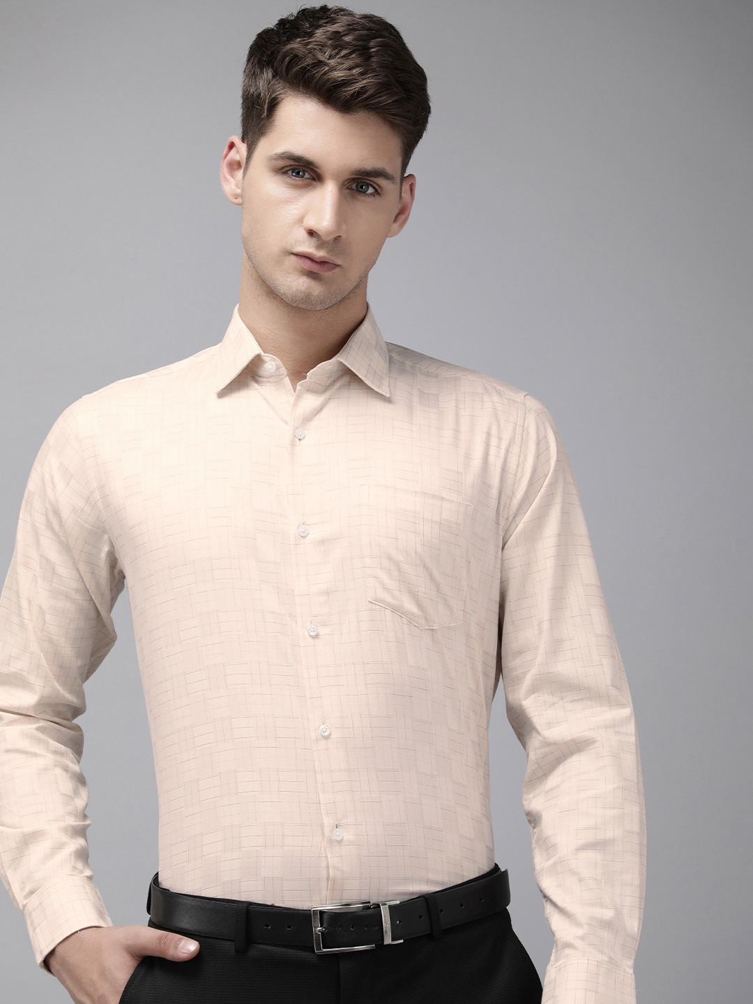 

Van Heusen Pure Cotton Custom Fit Opaque Checked Formal Shirt, Beige