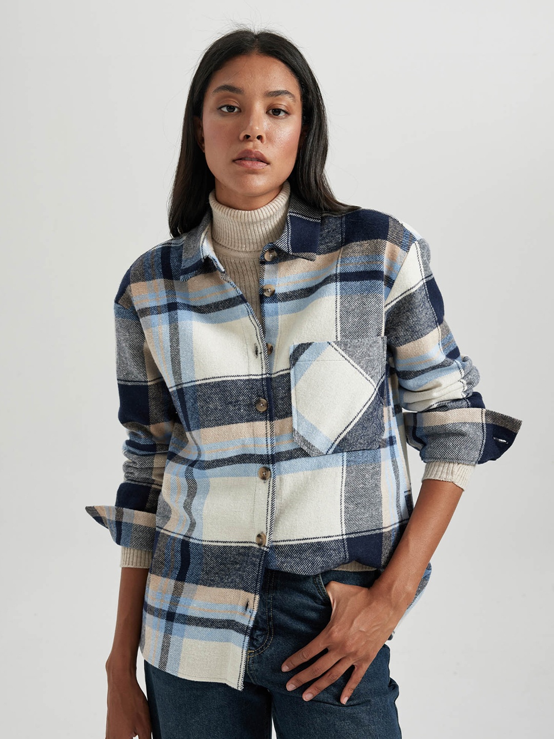 

DeFacto Tartan Checked Casual Shirt, Navy blue