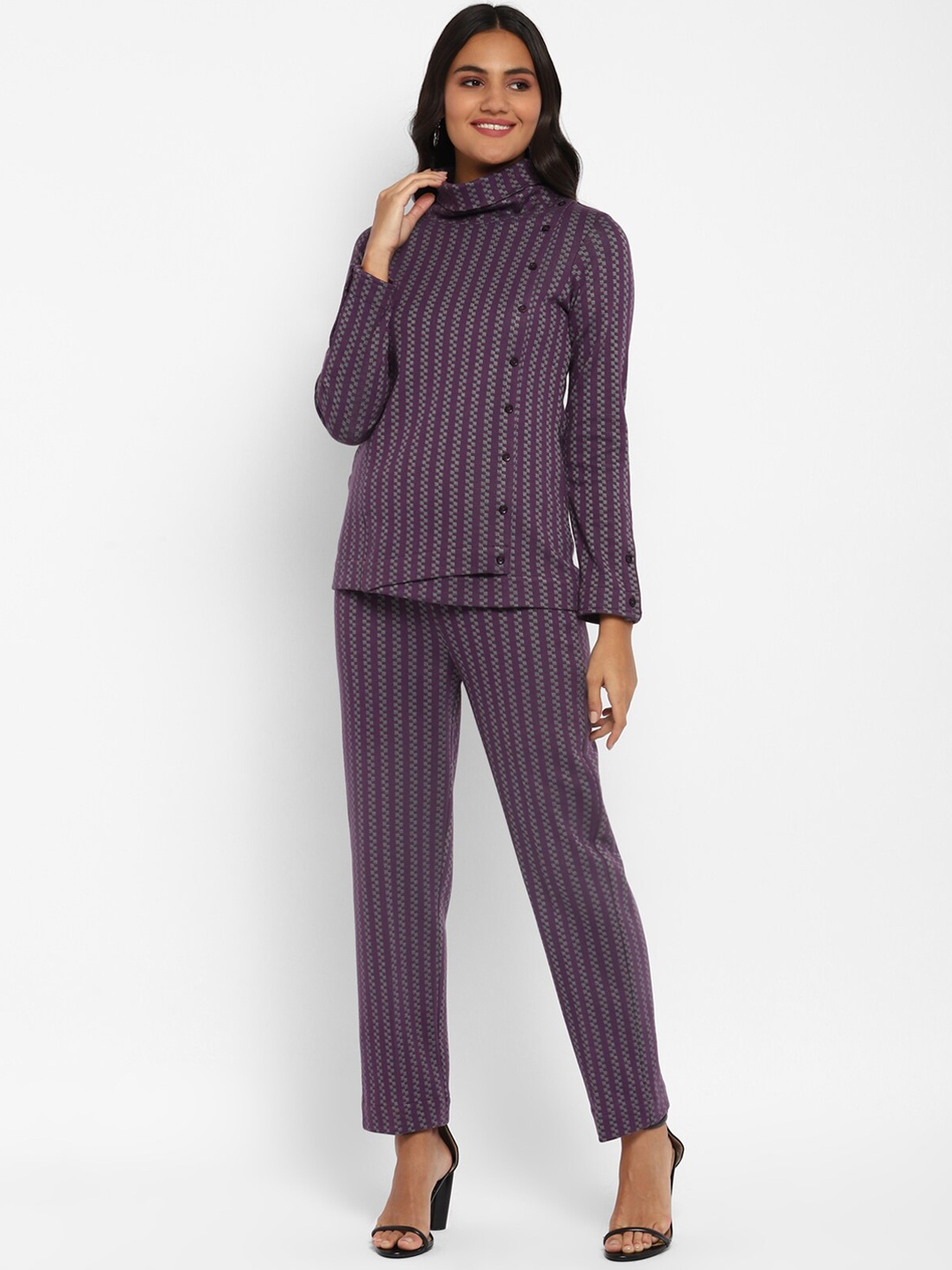 

STADO Self-Designed High Neck Top With Trouser Co-Ords, Purple