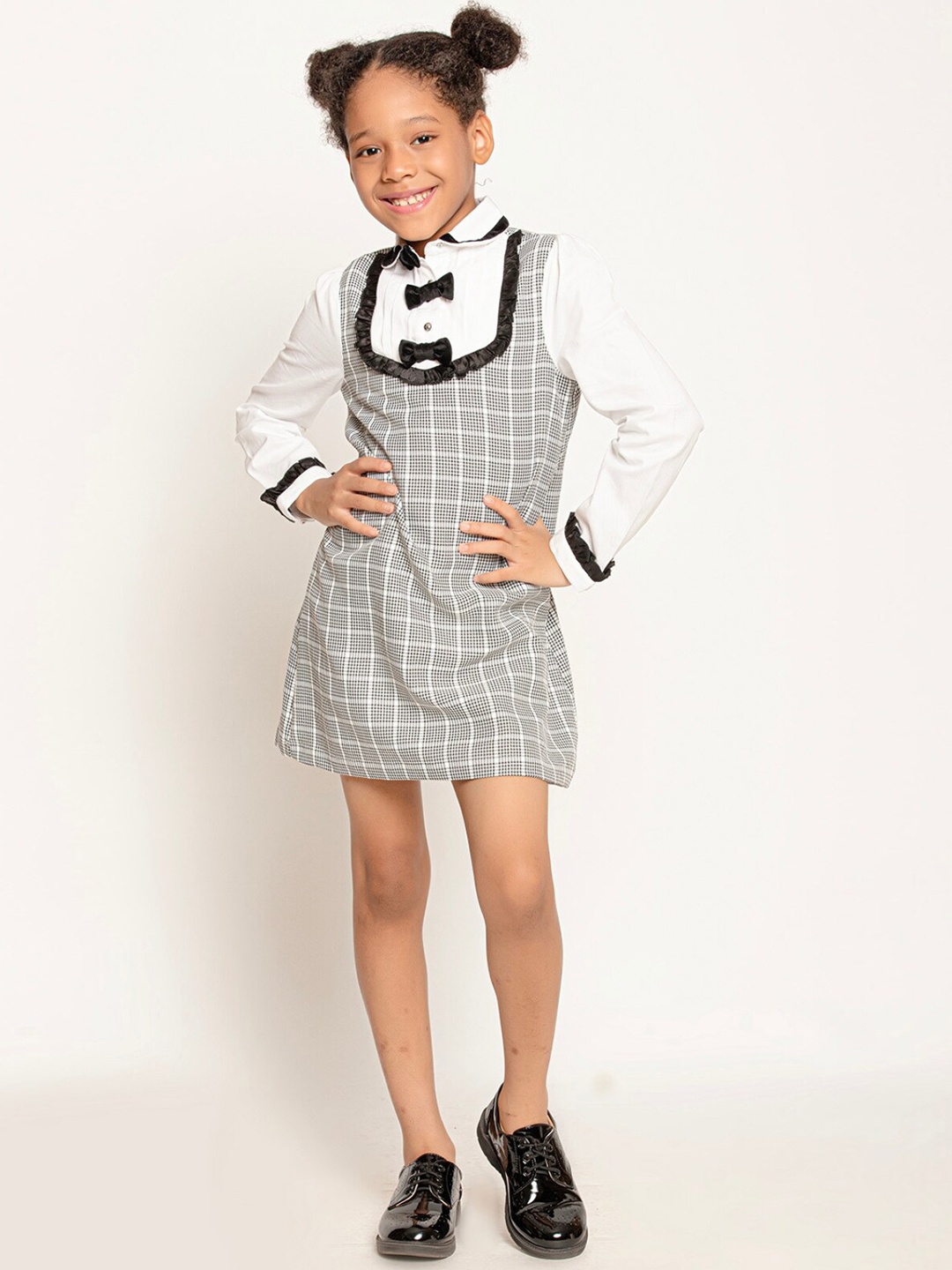 

One Friday Checked Shirt Collar A-Line Dress, Black